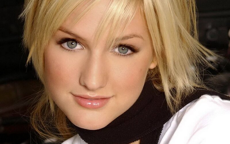 blonde woman with blue eyes