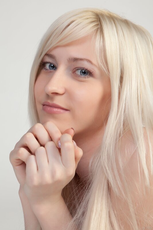 blonde woman with blue eyes