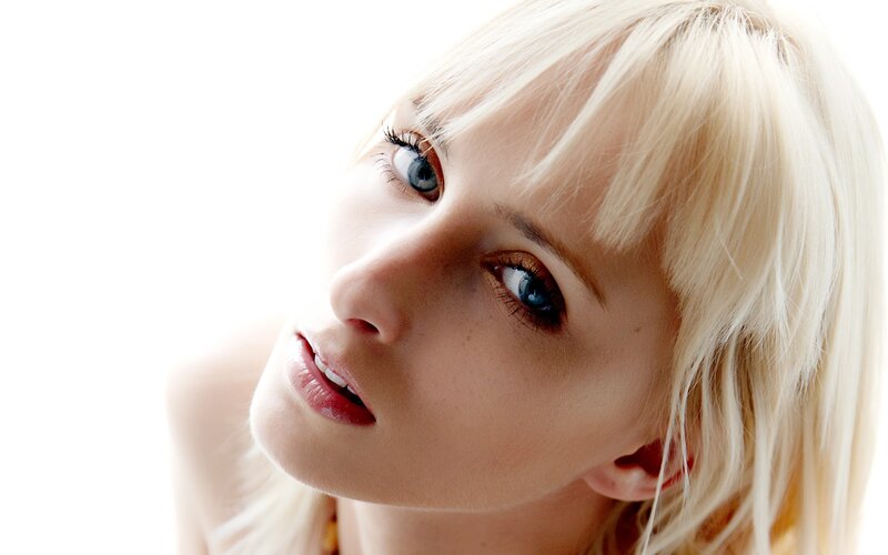 blonde woman with blue eyes