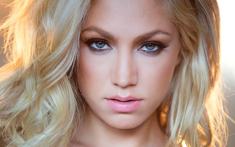 blonde woman with blue eyes