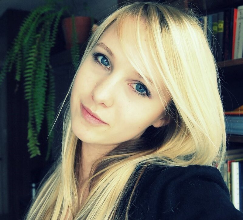 blonde woman with blue eyes