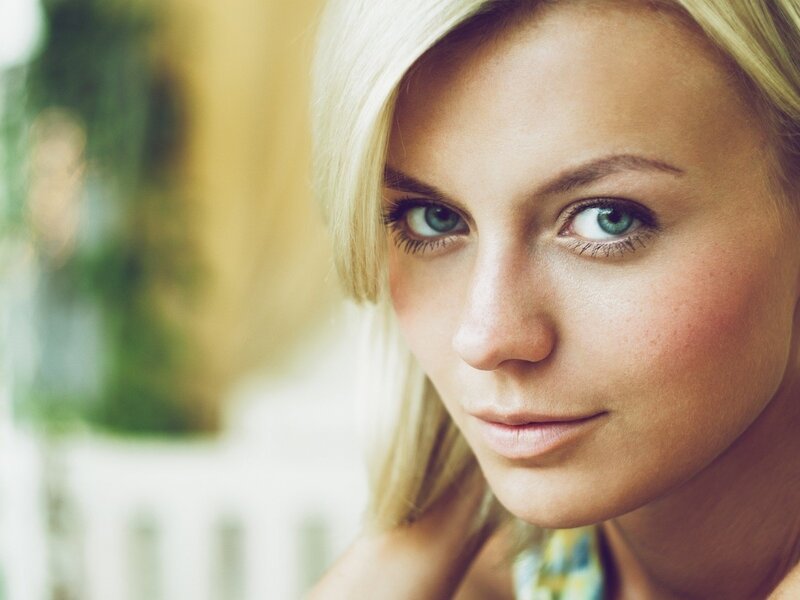 blonde woman with blue eyes