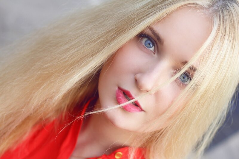 blonde woman with blue eyes