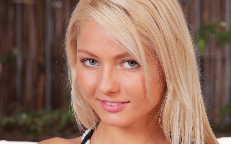 blonde woman with blue eyes