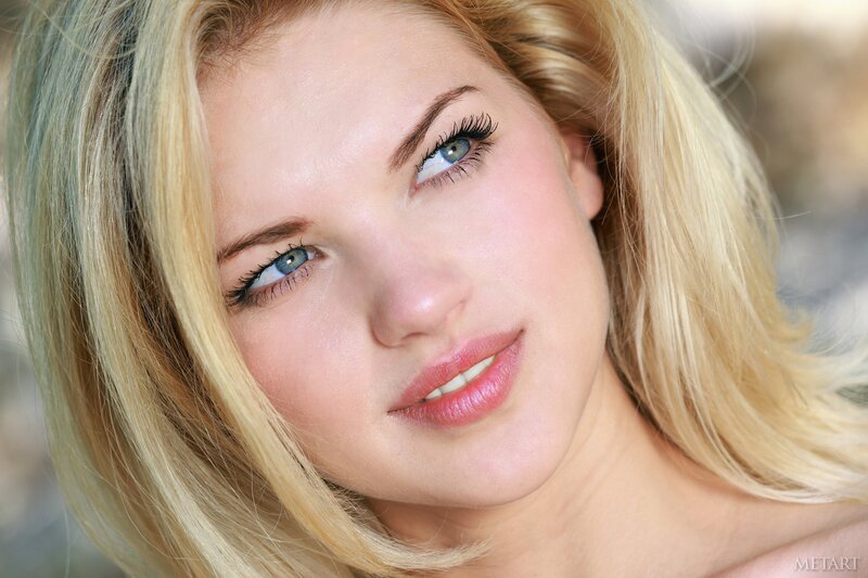 blonde woman with blue eyes
