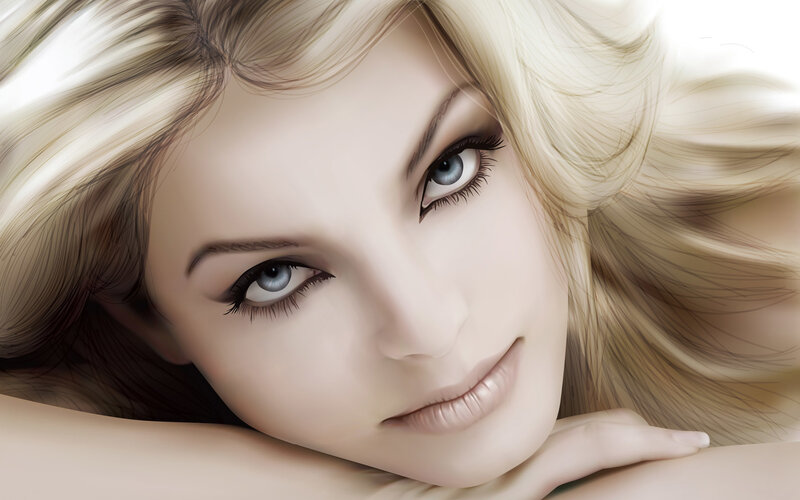 blonde woman with blue eyes