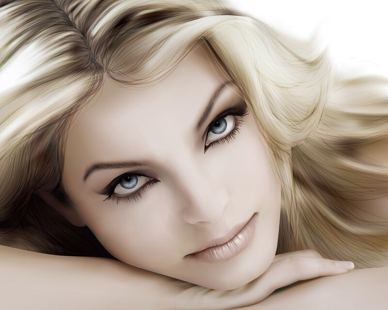 blonde woman with blue eyes