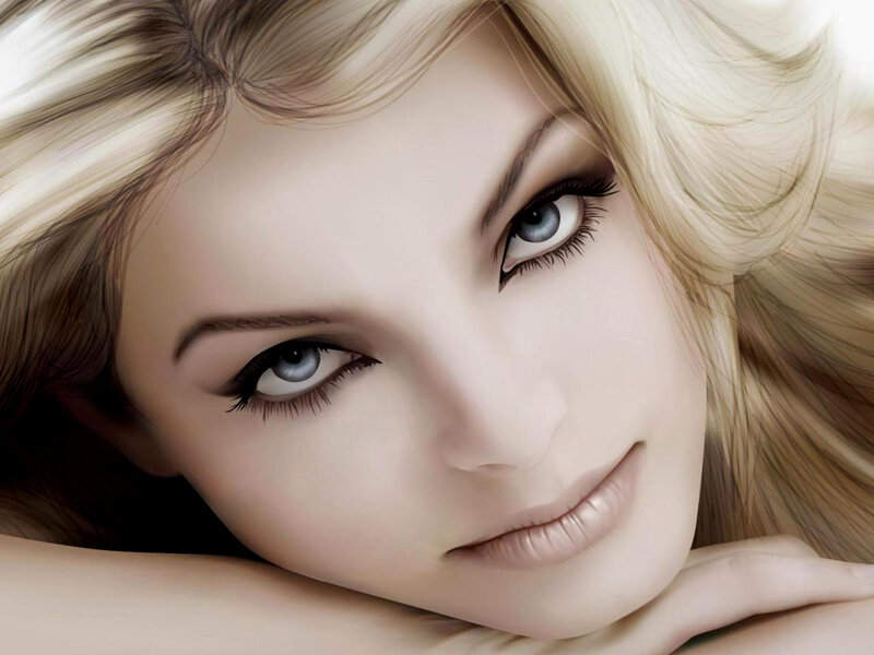 blonde woman with blue eyes