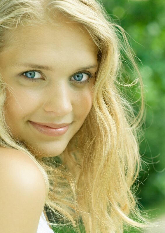 blonde woman with blue eyes