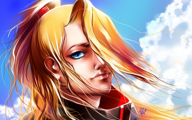 Blonde Woman with Blue Eyes — Dramatic, Afternoon