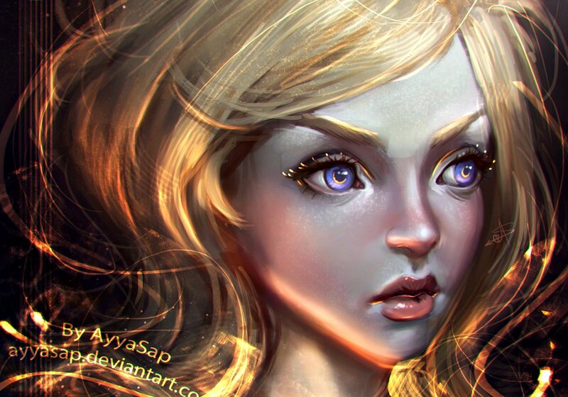 Blonde Woman with Blue Eyes — Gold, Dramatic