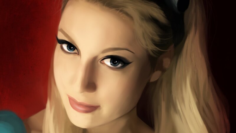 Blonde Woman with Blue Eyes — Red