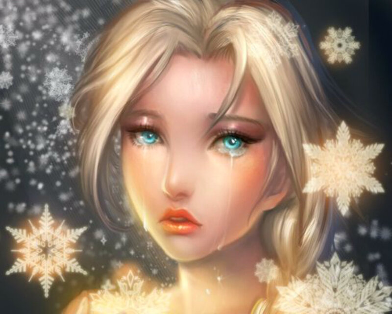 Blonde Woman with Blue Eyes — White, Dramatic
