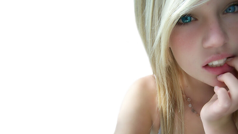 Blonde Woman with Blue Eyes — White, Neutral, Photograph