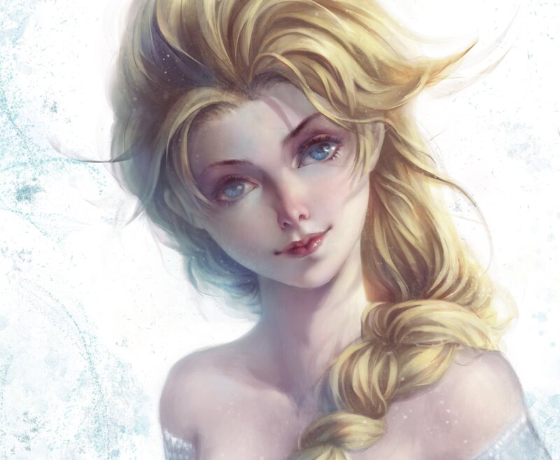 Blonde Woman with Blue Eyes — White, Serene, Winter, Digital Art