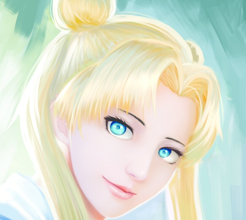Blonde Woman with Blue Eyes — Yellow, Calm, Digital Art