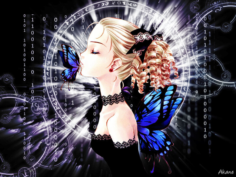 Blonde Woman with Butterflies — Black