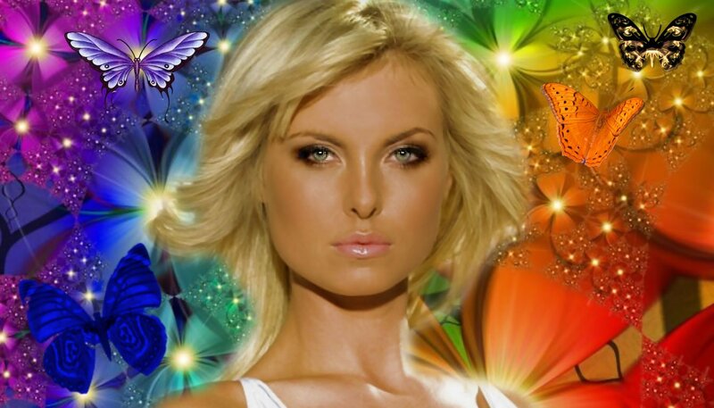 Blonde Woman with Butterflies — Purple, Fantastical