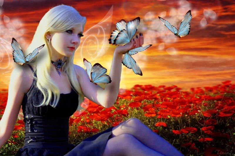 Blonde Woman with Butterflies — Red