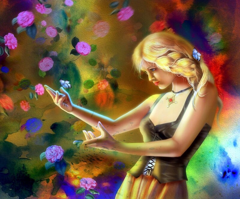 Blonde Woman with Butterflies — Yellow, Dreamy