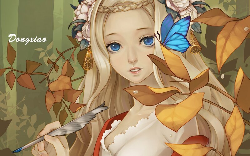 Blonde Woman with Butterfly — Blue