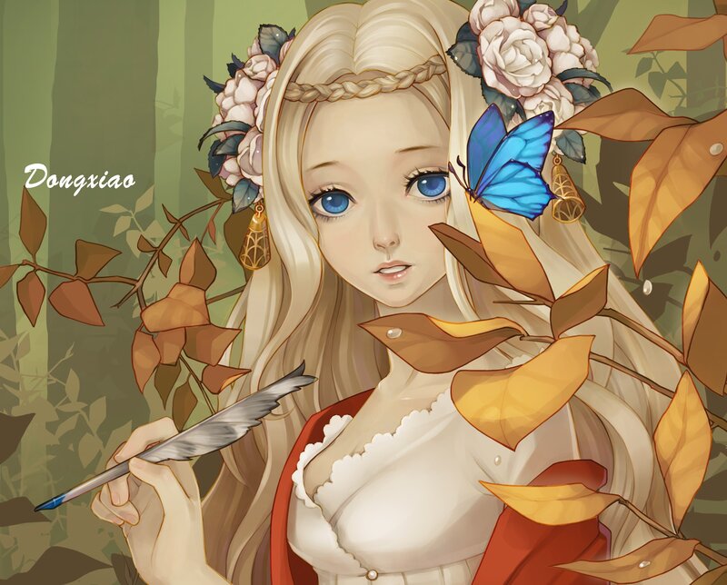 Blonde Woman with Butterfly — White