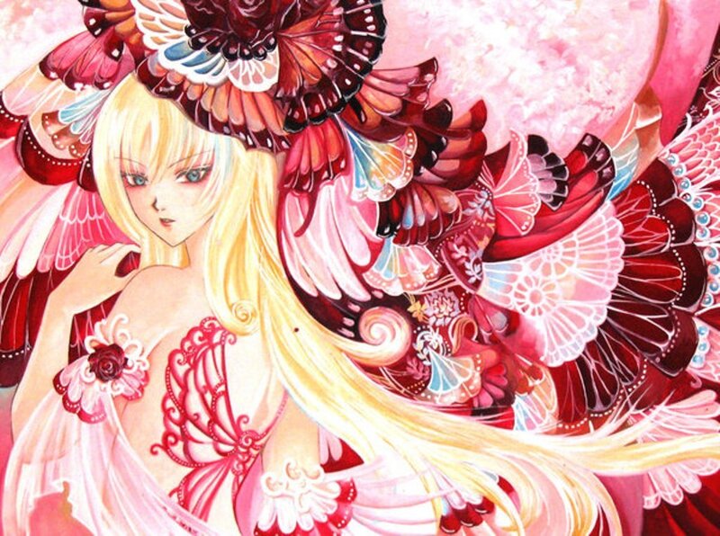 blonde woman with butterfly wings