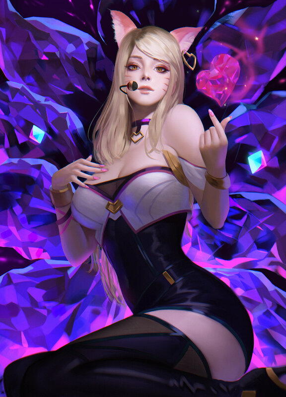 Blonde Woman with Cat Ears — Purple, Dramatic, Digital Art