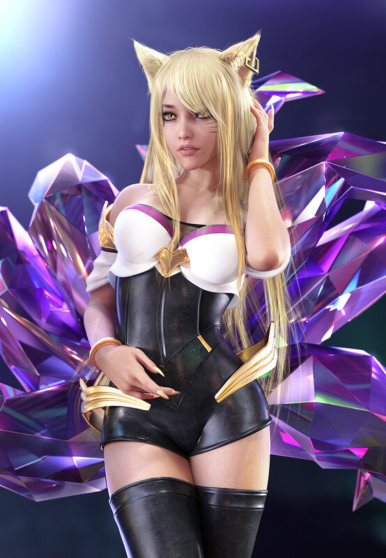 Blonde Woman with Cat Ears — Purple, Dramatic