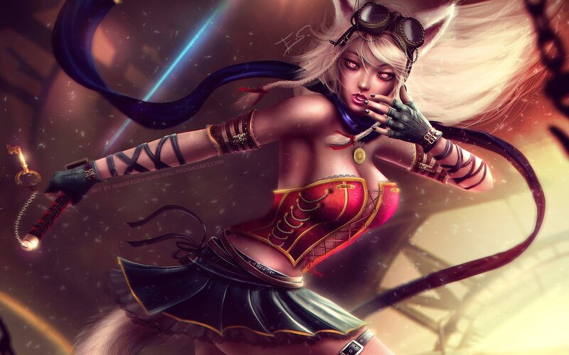 Blonde Woman with Cat Ears — Red, Dramatic