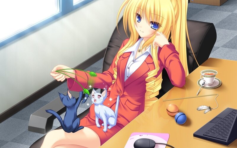 Blonde Woman with Cats — Yellow