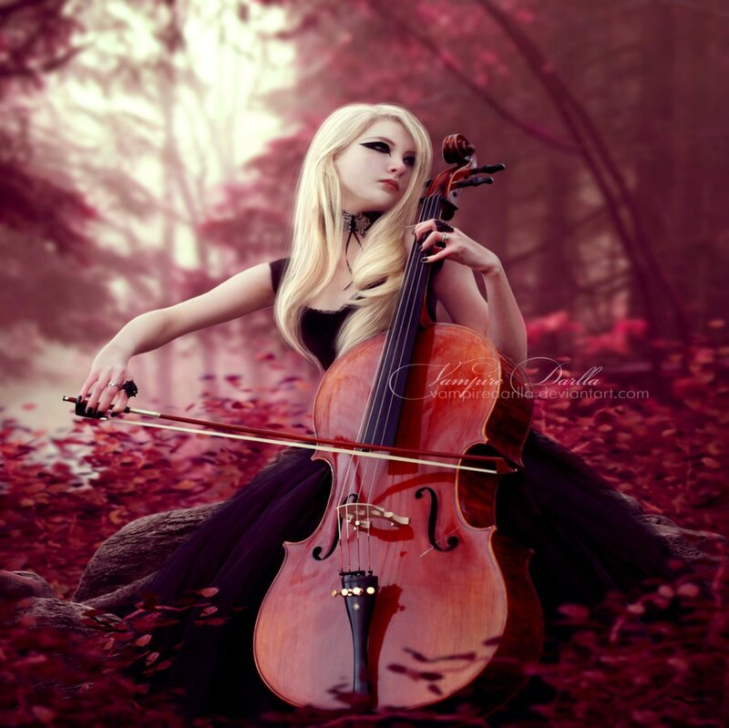 Blonde Woman with Cello — Red