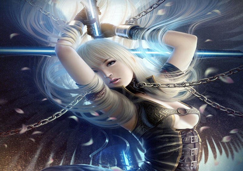 Blonde Woman with Chains — Blue, Dramatic
