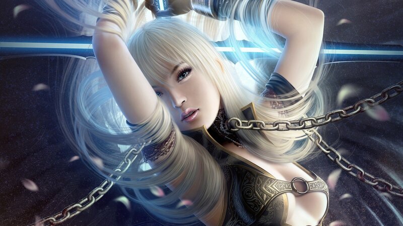 Blonde Woman with Chains — White, Dramatic, Digital Art, Hair