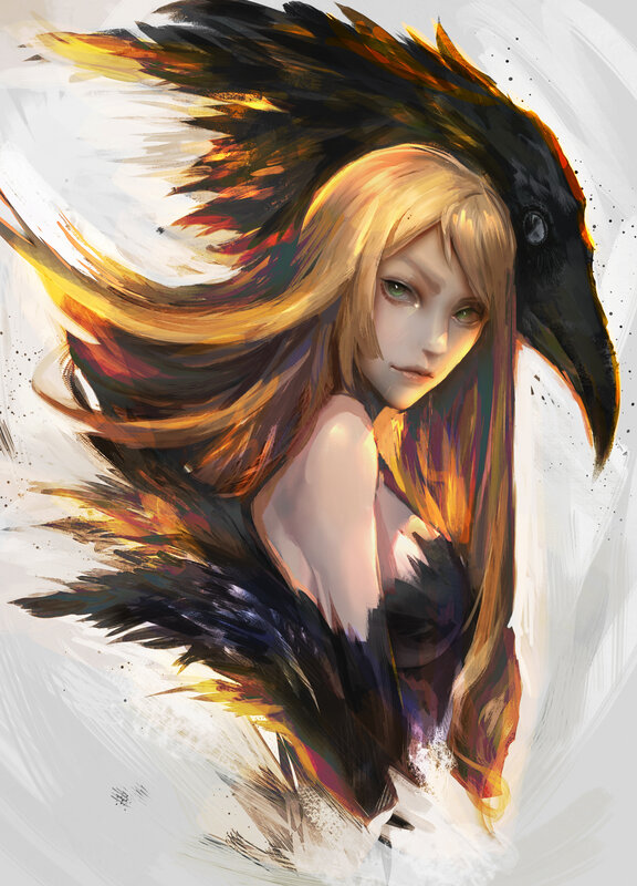 Blonde Woman with Crow