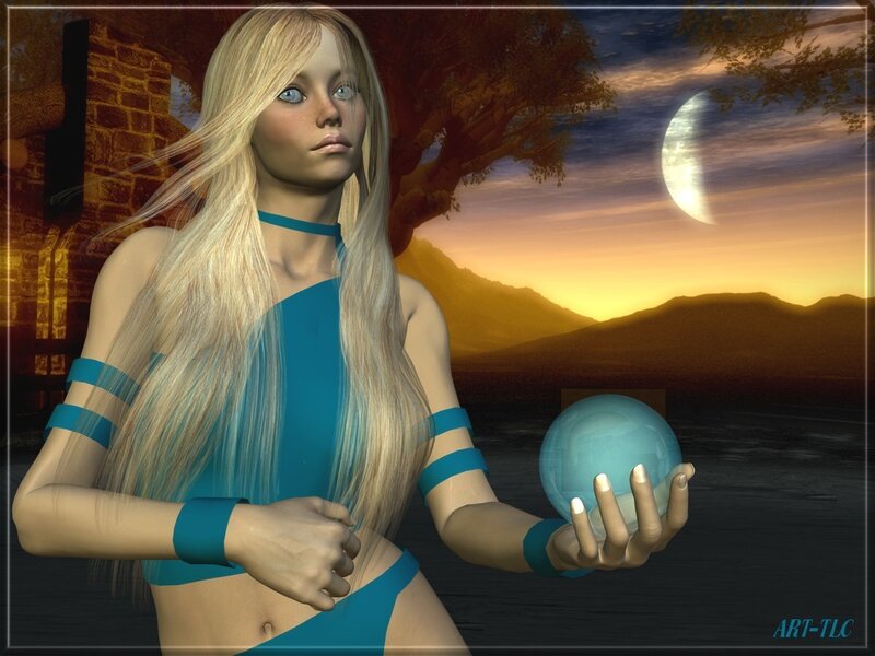 Blonde woman with crystal ball