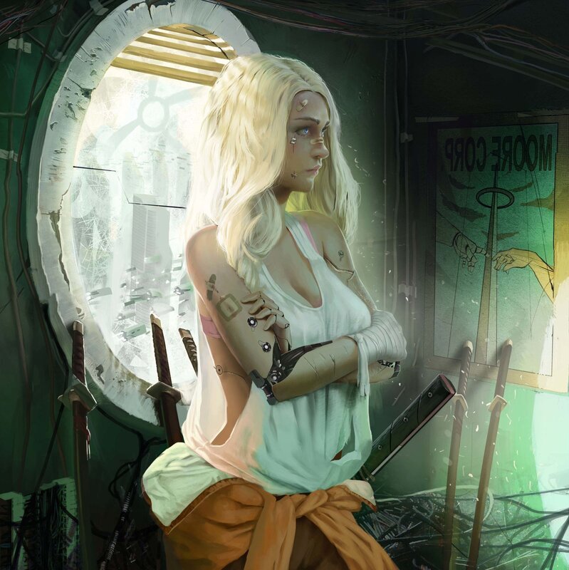 Blonde Woman with Cybernetic Arm — Green