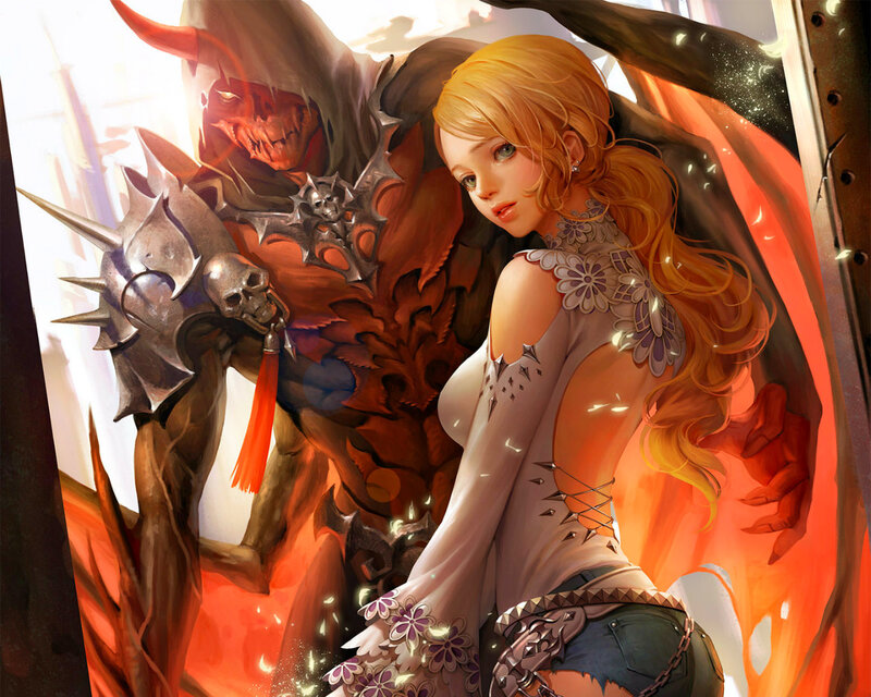 Blonde Woman with Demon — Orange