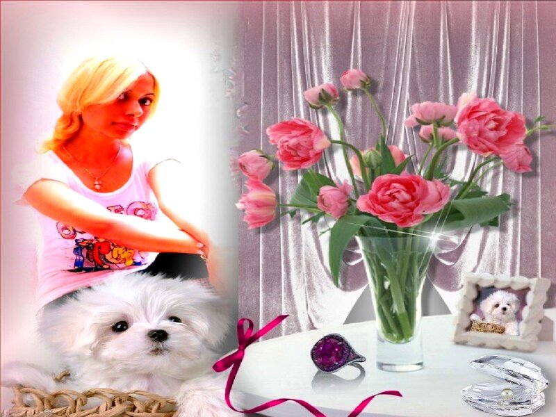 Blonde Woman with Dog — Pink