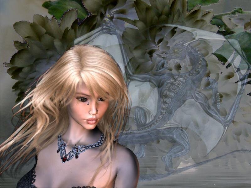 Blonde woman with dragon background