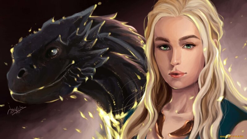 Blonde Woman with Dragon — Black, Dramatic