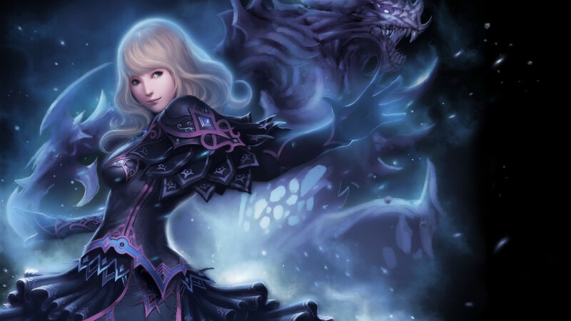 Blonde Woman with Dragon — Blue, Dramatic, Night