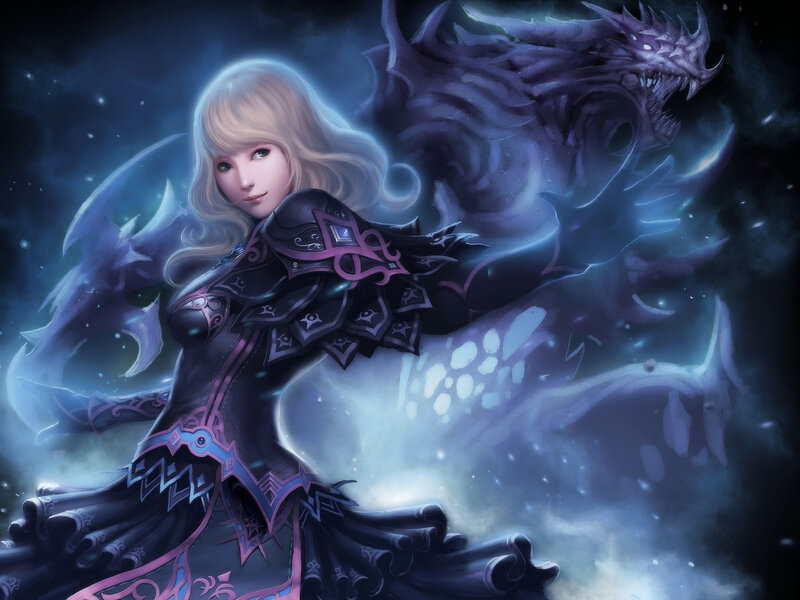 Blonde Woman with Dragon — Blue, Dramatic