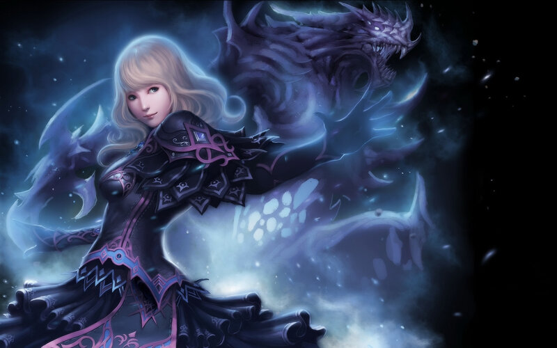 Blonde Woman with Dragon — Blue