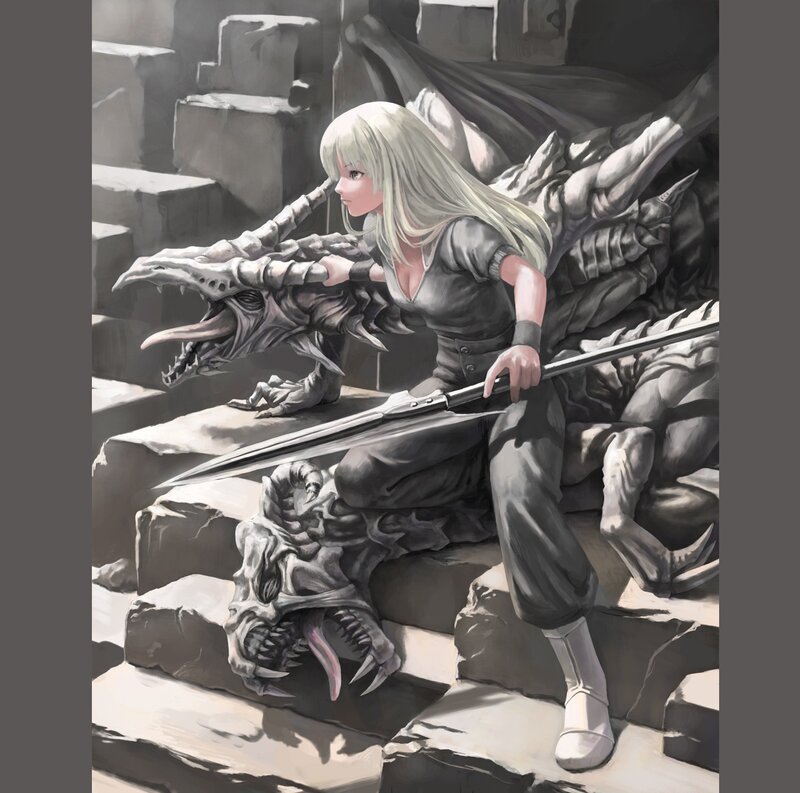 Blonde Woman with Dragon — Gray