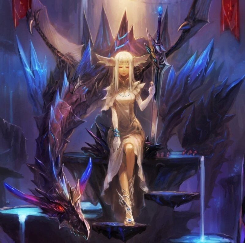 Blonde Woman with Dragon — Purple, Dramatic