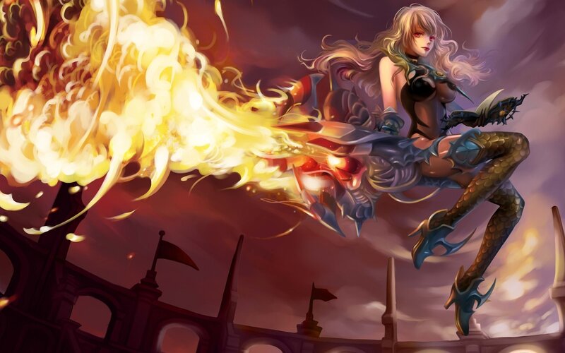 Blonde Woman with Dragon — Purple