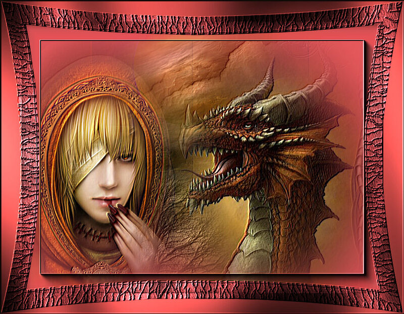 Blonde Woman with Dragon — Red, Dramatic