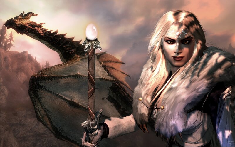 Blonde Woman with Dragon — White