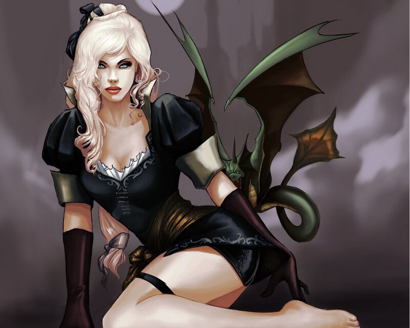 blonde woman with dragon wings